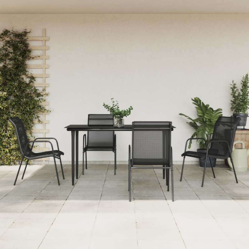 vidaXL 5-tlg. Garten-Essgruppe Schwarz Stahl und Textilene vidaXL 5-tlg. Garten-Essgruppe Schwarz Stahl und Textilene