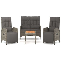 vidaXL 4-tlg. Garten-Essgruppe mit Kissen Grau Poly Rattan