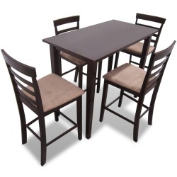 vidaXL Hölzerner Stehtisch und 4 Barhocker braun