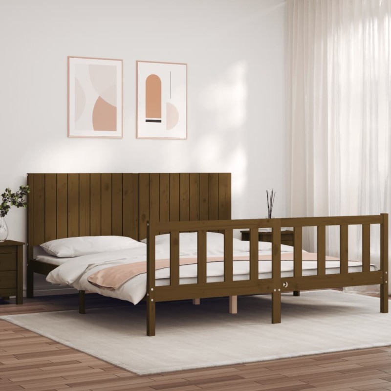 vidaXL Massivholzbett mit Kopfteil Honigbraun vidaXL Massivholzbett mit Kopfteil Honigbraun