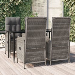 vidaXL 5-tlg. Garten-Essgruppe mit Kissen Schwarz und Grau Poly Rattan