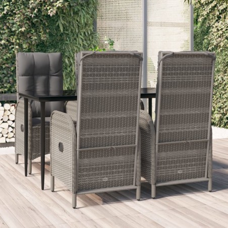 vidaXL 5-tlg. Garten-Essgruppe mit Kissen Schwarz und Grau Poly Rattan