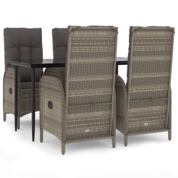 vidaXL 5-tlg. Garten-Essgruppe mit Kissen Schwarz und Grau Poly Rattan
