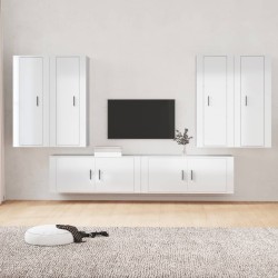 vidaXL 6-tlg. TV-Schrank-Set Hochglanz-Weiß Holzwerkstoff