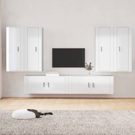 vidaXL 6-tlg. TV-Schrank-Set Hochglanz-Weiß Holzwerkstoff