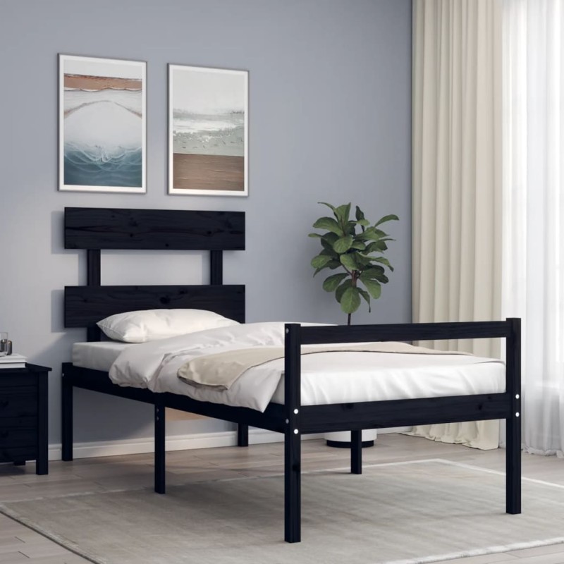 vidaXL Massivholzbett mit Kopfteil Schwarz 90x200 cm vidaXL Massivholzbett mit Kopfteil Schwarz 90x200 cm