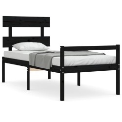vidaXL Massivholzbett mit Kopfteil Schwarz 90x200 cm