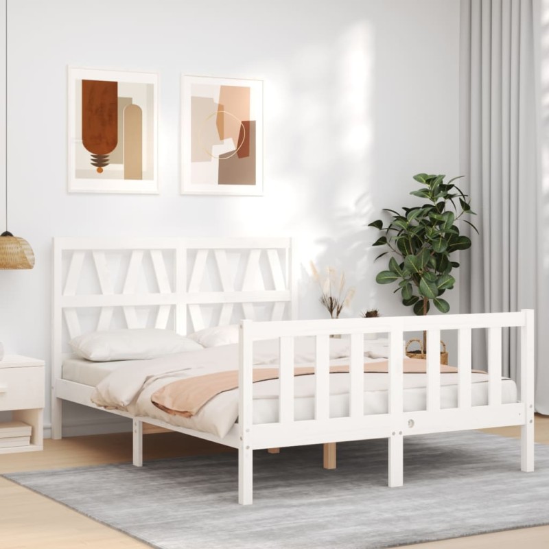 vidaXL Massivholzbett mit Kopfteil Weiß 140x190 cm vidaXL Massivholzbett mit Kopfteil Weiß 140x190 cm