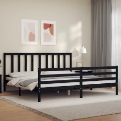 vidaXL Massivholzbett mit Kopfteil Schwarz