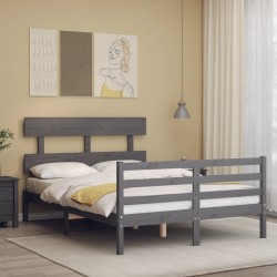 vidaXL Massivholzbett mit Kopfteil Grau