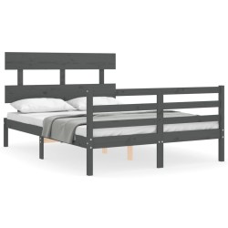 vidaXL Massivholzbett mit Kopfteil Grau