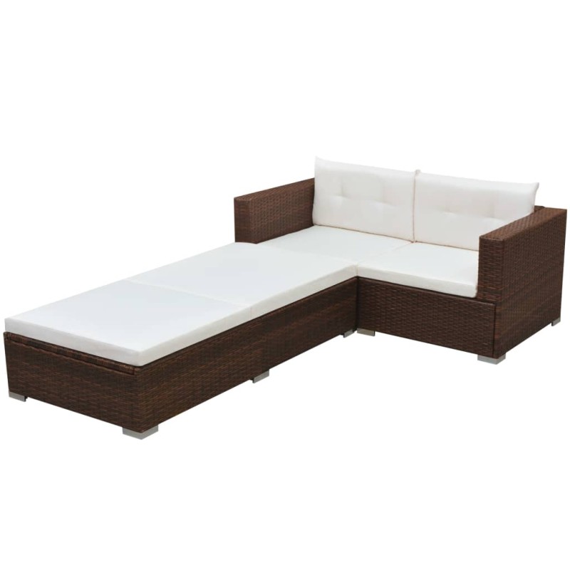 3-tlg. Garten-Lounge-Set mit Auflagen Poly Rattan Braun 3-tlg. Garten-Lounge-Set mit Auflagen Poly Rattan Braun