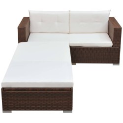 3-tlg. Garten-Lounge-Set mit Auflagen Poly Rattan Braun