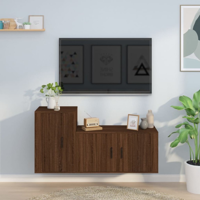 vidaXL 2-tlg. TV-Schrank-Set Braun Eichen-Optik Holzwerkstoff vidaXL 2-tlg. TV-Schrank-Set Braun Eichen-Optik Holzwerkstoff