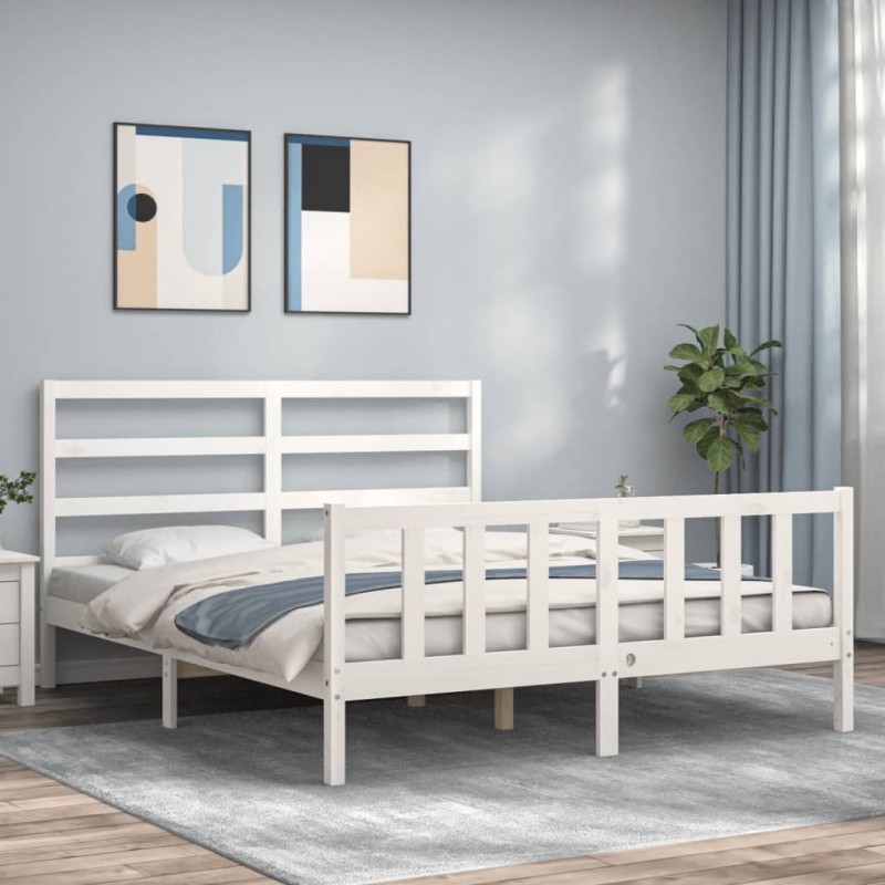 vidaXL Massivholzbett mit Kopfteil Weiß 160x200 cm vidaXL Massivholzbett mit Kopfteil Weiß 160x200 cm