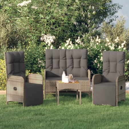 vidaXL 3-tlg. Garten-Essgruppe mit Kissen Grau Poly Rattan