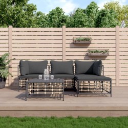 vidaXL 4-tlg. Garten-Lounge-Set mit Kissen Anthrazit Poly Rattan