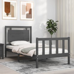 vidaXL Bettgestell mit Kopfteil Grau 90x190 cm Massivholz