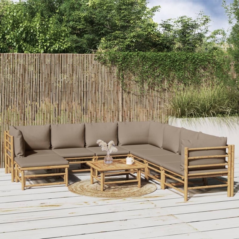 vidaXL 9-tlg. Garten-Lounge-Set mit Kissen Taupe Bambus vidaXL 9-tlg. Garten-Lounge-Set mit Kissen Taupe Bambus
