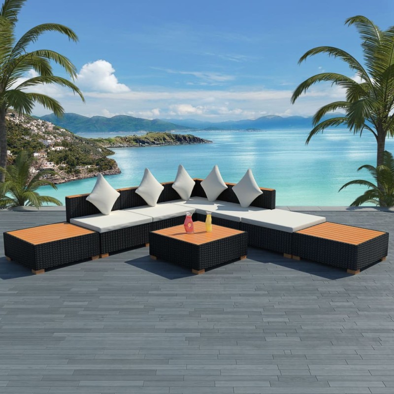 8-tlg. Garten-Lounge-Set mit Auflagen Poly Rattan Schwarz 8-tlg. Garten-Lounge-Set mit Auflagen Poly Rattan Schwarz