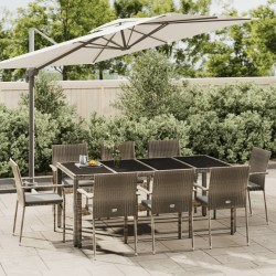 vidaXL 9-tlg. Garten-Essgruppe mit Kissen Grau Poly Rattan
