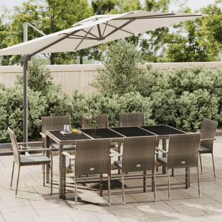 vidaXL 9-tlg. Garten-Essgruppe mit Kissen Grau Poly Rattan