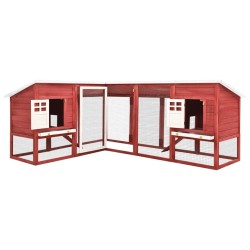 vidaXL Kaninchenstall mit Freilauf Rot und Weiß Tanne Massivholz  