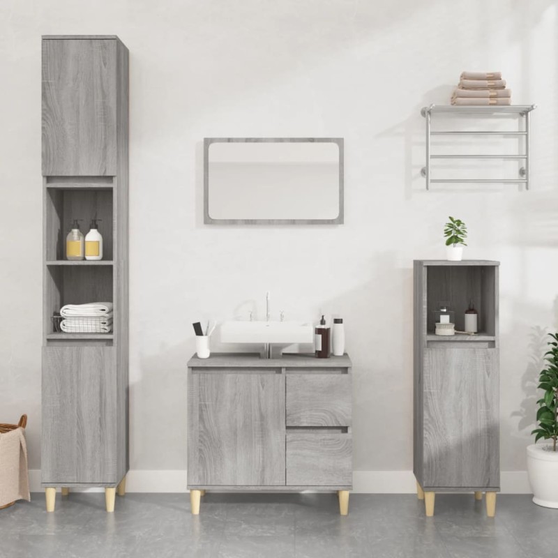 vidaXL 3-tlg. Badmöbel-Set Grau Sonoma Holzwerkstoff vidaXL 3-tlg. Badmöbel-Set Grau Sonoma Holzwerkstoff