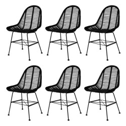 vidaXL Esszimmerstühle 6 Stk. Schwarz Natur Rattan 
