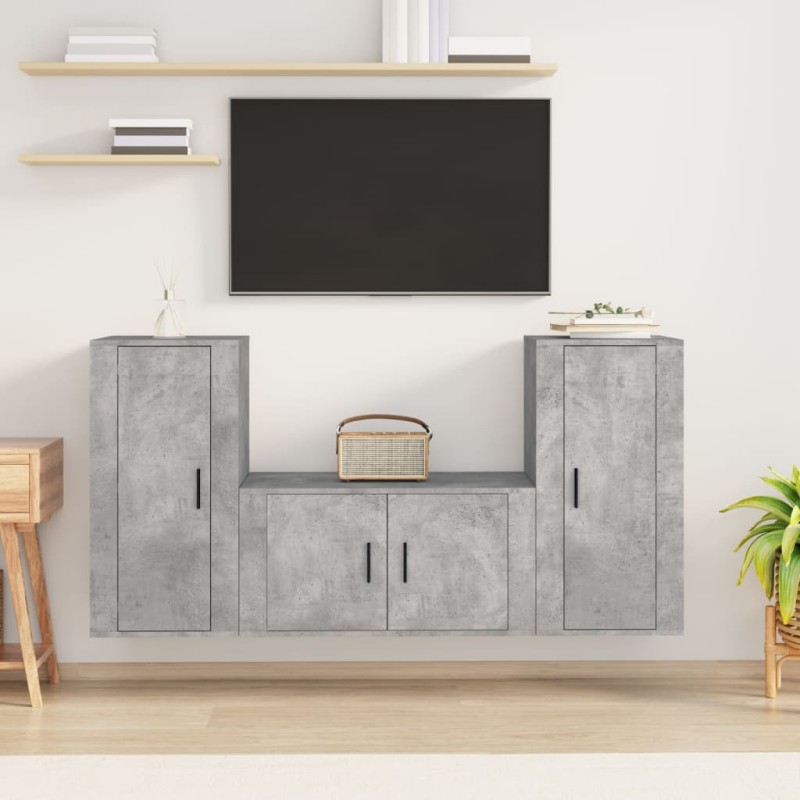 vidaXL 3-tlg. TV-Schrank-Set Betongrau Holzwerkstoff vidaXL 3-tlg. TV-Schrank-Set Betongrau Holzwerkstoff