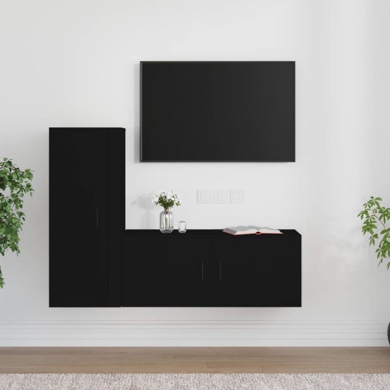 vidaXL 2-tlg. TV-Schrank-Set Schwarz Holzwerkstoff vidaXL 2-tlg. TV-Schrank-Set Schwarz Holzwerkstoff