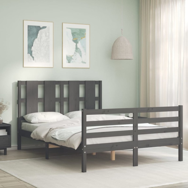 vidaXL Massivholzbett mit Kopfteil Grau vidaXL Massivholzbett mit Kopfteil Grau