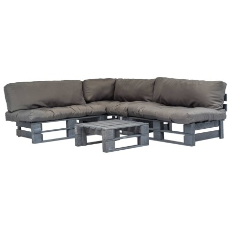 vidaXL 4-tlg. Outdoor-Lounge-Set Paletten mit Kissen in Grau Holz