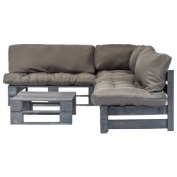 vidaXL 4-tlg. Outdoor-Lounge-Set Paletten mit Kissen in Grau Holz