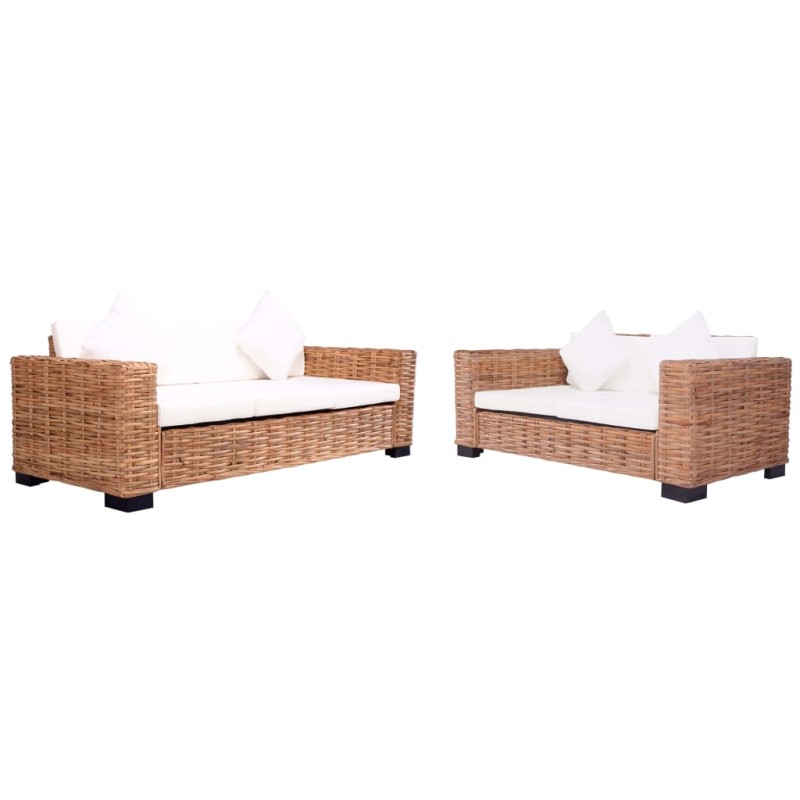 vidaXL 2-tlg. Gartensofas mit Polster Natürliches Rattan vidaXL 2-tlg. Gartensofas mit Polster Natürliches Rattan