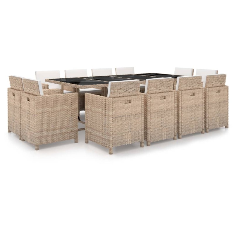 13-tlg. Garten-Essgruppe mit Auflagen Poly Rattan Beige 13-tlg. Garten-Essgruppe mit Auflagen Poly Rattan Beige