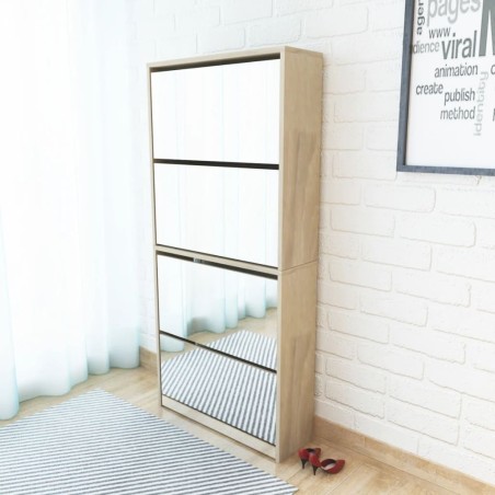 vidaXL Schuhschrank mit 4 Fächern Spiegel Eiche 63×17×134 cm