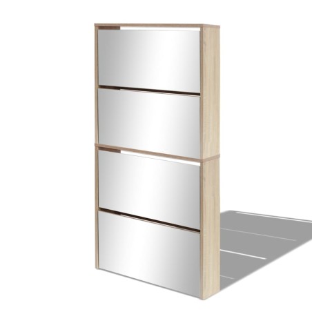 vidaXL Schuhschrank mit 4 Fächern Spiegel Eiche 63×17×134 cm