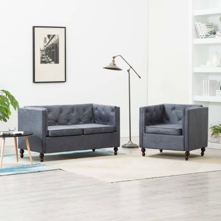 vidaXL Chesterfield Sofa-Set 2-tlg. Stoffpolsterung Grau 
