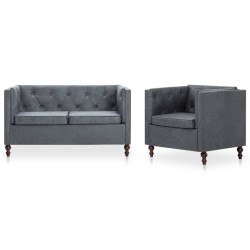 vidaXL Chesterfield Sofa-Set 2-tlg. Stoffpolsterung Grau 