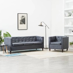 vidaXL Chesterfield Sofa-Set 2-tlg. Stoffpolsterung Grau 