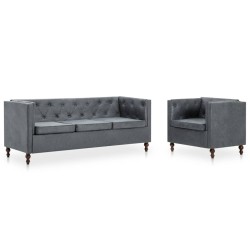 vidaXL Chesterfield Sofa-Set 2-tlg. Stoffpolsterung Grau 