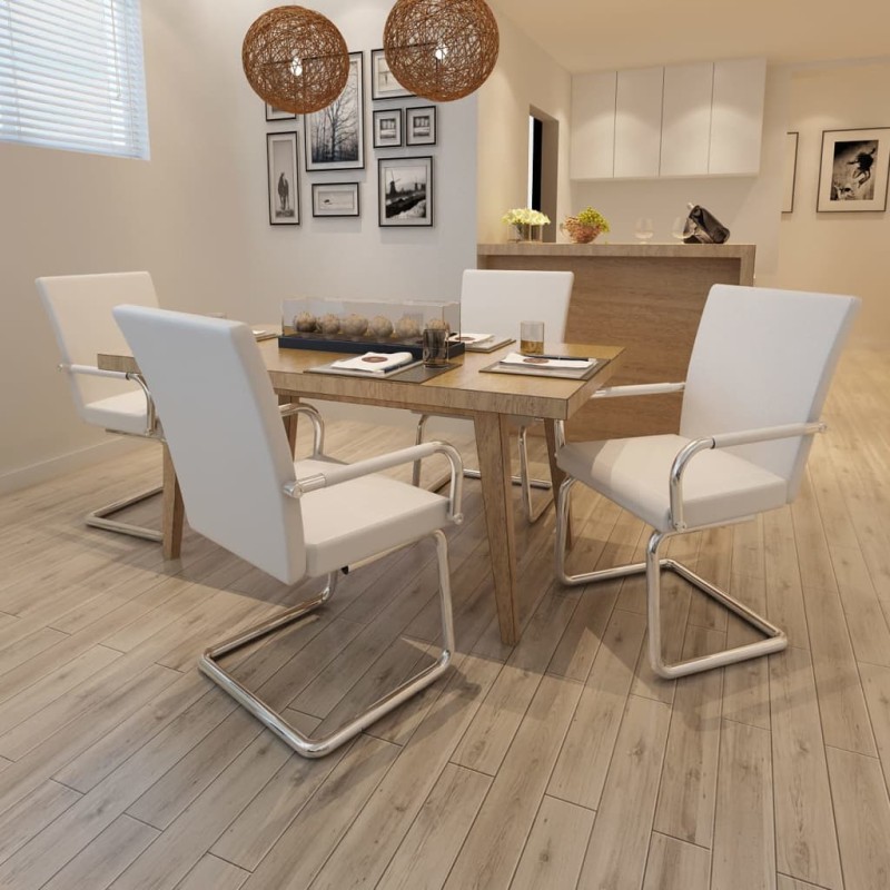 vidaXL Freischwinger 4 Stk. Weiß Kunstleder vidaXL Freischwinger 4 Stk. Weiß Kunstleder