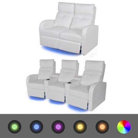 vidaXL 2-tlg. LED Relaxsessel-Set 2+3 Sitzer Kunstleder Weiß