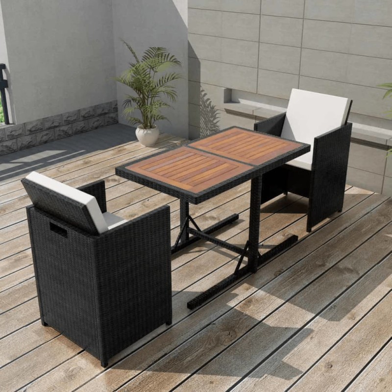 vidaXL 3-tlg. Bistro-Set mit Kissen Poly Rattan Schwarz vidaXL 3-tlg. Bistro-Set mit Kissen Poly Rattan Schwarz