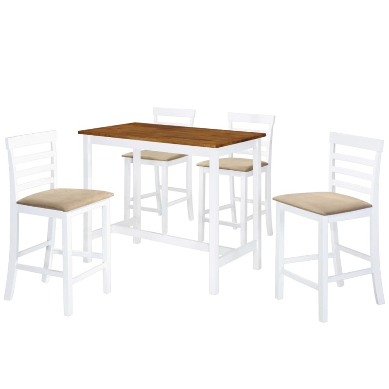 vidaXL Bartisch mit Stühlen 5-tlg. Massivholz Braun und Weiß vidaXL Bartisch mit Stühlen 5-tlg. Massivholz Braun und Weiß