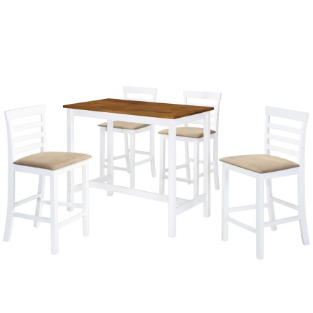 vidaXL Bartisch mit Stühlen 5-tlg. Massivholz Braun und Weiß