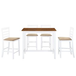 vidaXL Bartisch mit Stühlen 5-tlg. Massivholz Braun und Weiß