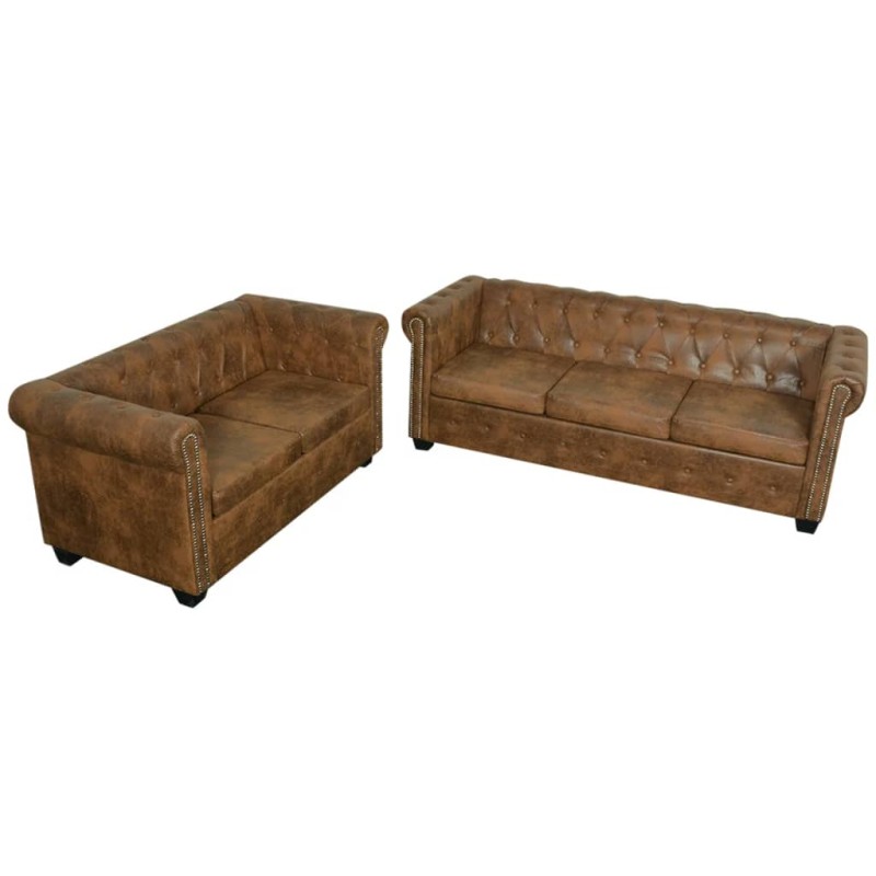 vidaXL Chesterfield-Sofas 2-Sitzer und 3-Sitzer Braun vidaXL Chesterfield-Sofas 2-Sitzer und 3-Sitzer Braun