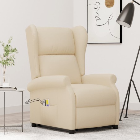 vidaXL Massagesessel mit Aufstehhilfe Creme Stoff